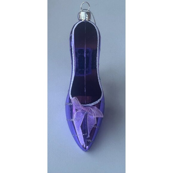 Purple Glittery High Heel Pumps Plastic Christmas Tree Ornament w/Bow 3" - Picture 6 of 9